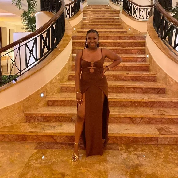 Meshki Diane Maxi Wrap-Over Dress - Brown Size M - Picture 6 of 7